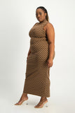 Erin High-Neck Bodycon Dress - Chocolate Wave