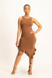 Elora Asymmetrical Ruffle Dress - Pinecone