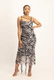 Keira Cowl Neck Ruffle Dress - Black Zebra Print