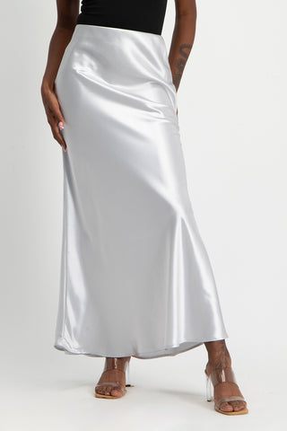 Shonda Satin Maxi Skirt - Silver