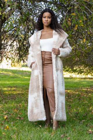 Zendaya Long Sleeve Hoody Coat - Brown / White