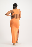 Melanie Open Back Maxi Dress with Slit - Dusty Orange
