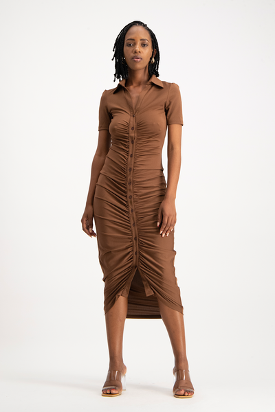 Ruched short sleeve hot sale dress