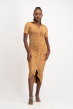 Bella Short Sleeve Ruched Midi Dress - Toasted Coconut