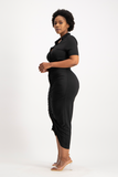 Bella Short Sleeve Ruched Midi Dress - Black
