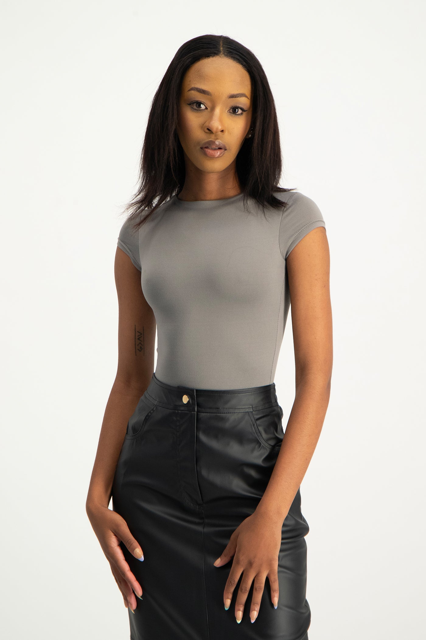 Mbali High-Neck Bodysuit - Grey