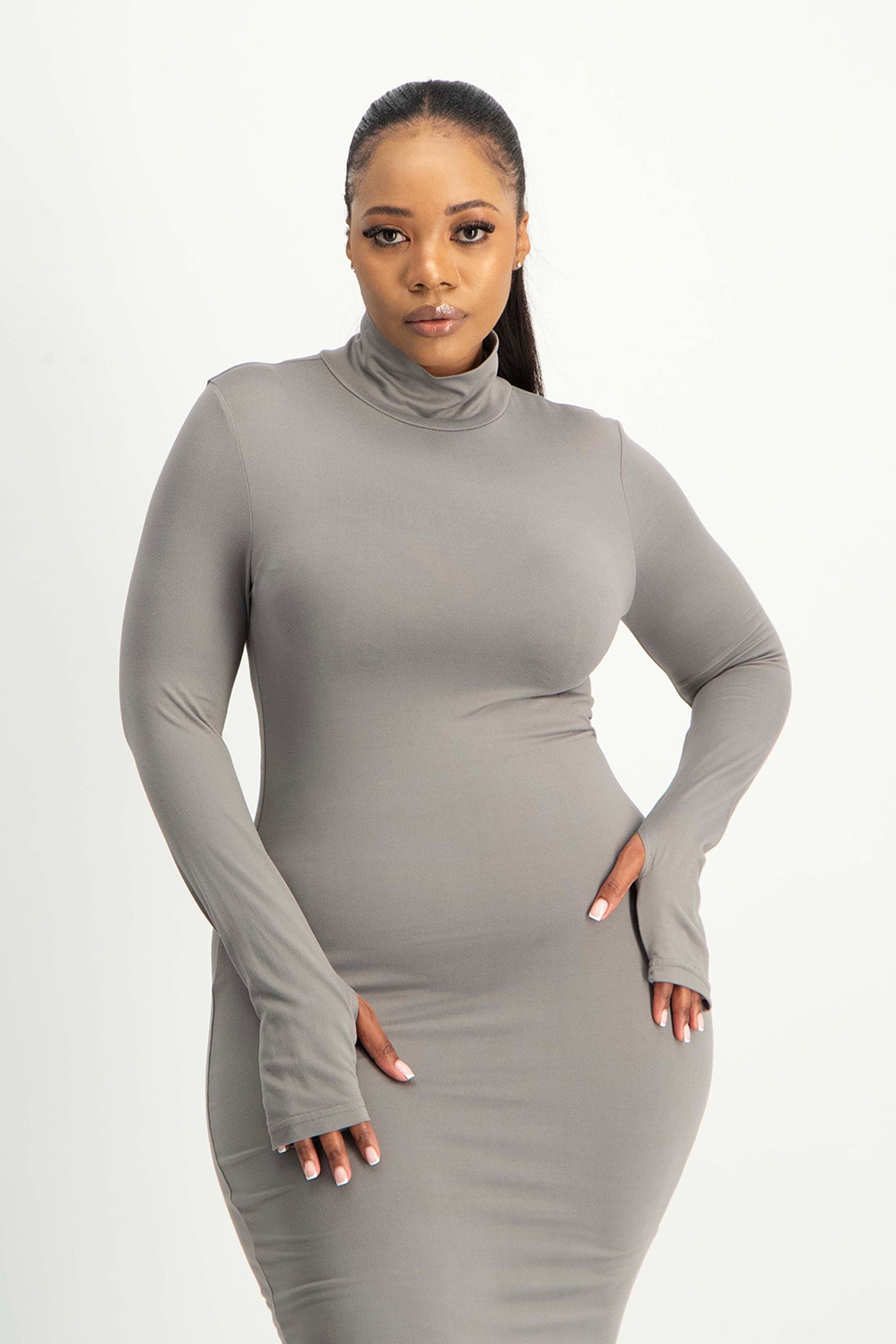 Yolanda Poloneck Bodycon Dress - Grey Shop Brett Robson Yolanda Poloneck Bodycon Dress - Grey Shop Brett Robson