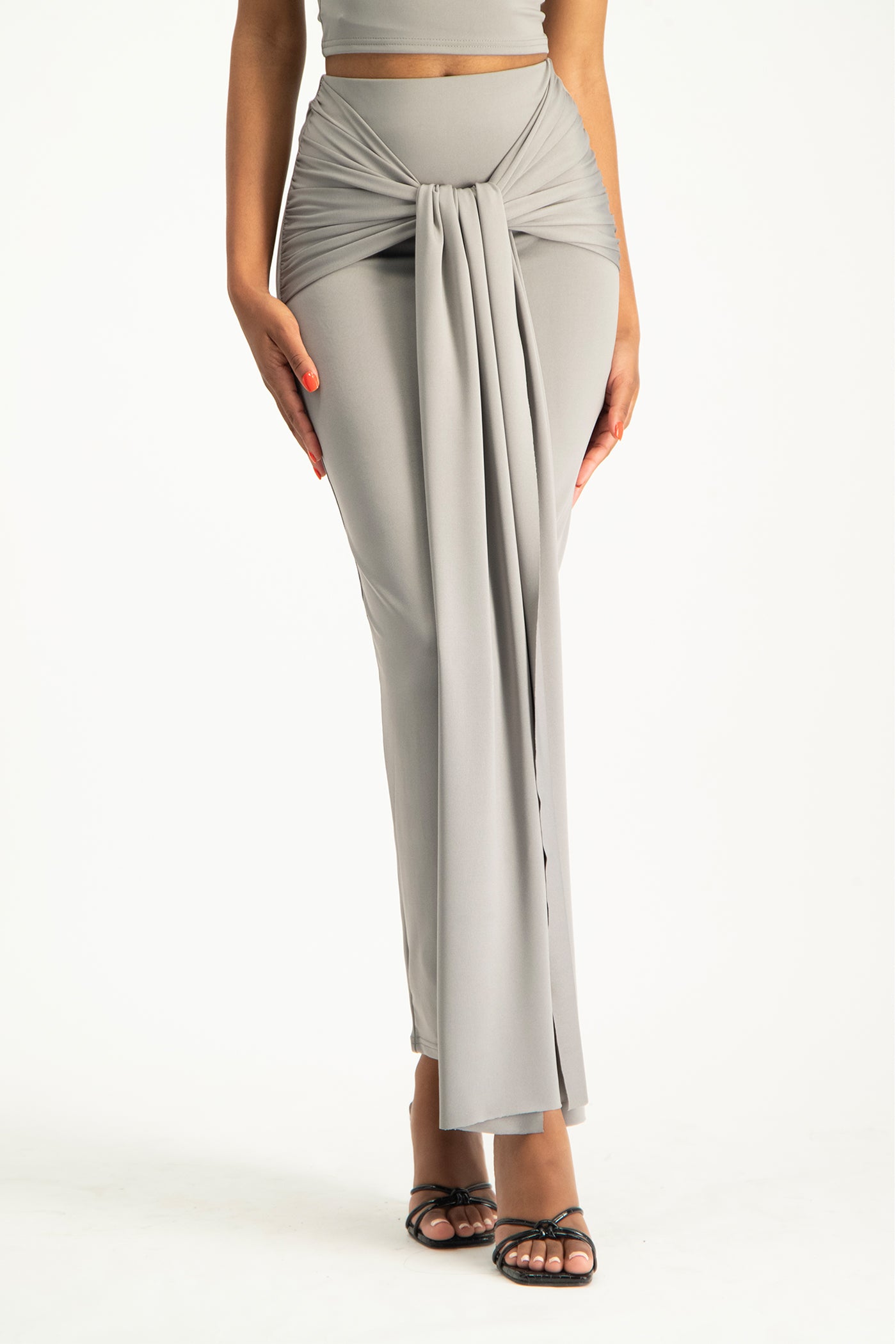 Savannah Wrap Tie Detail Skirt - Grey