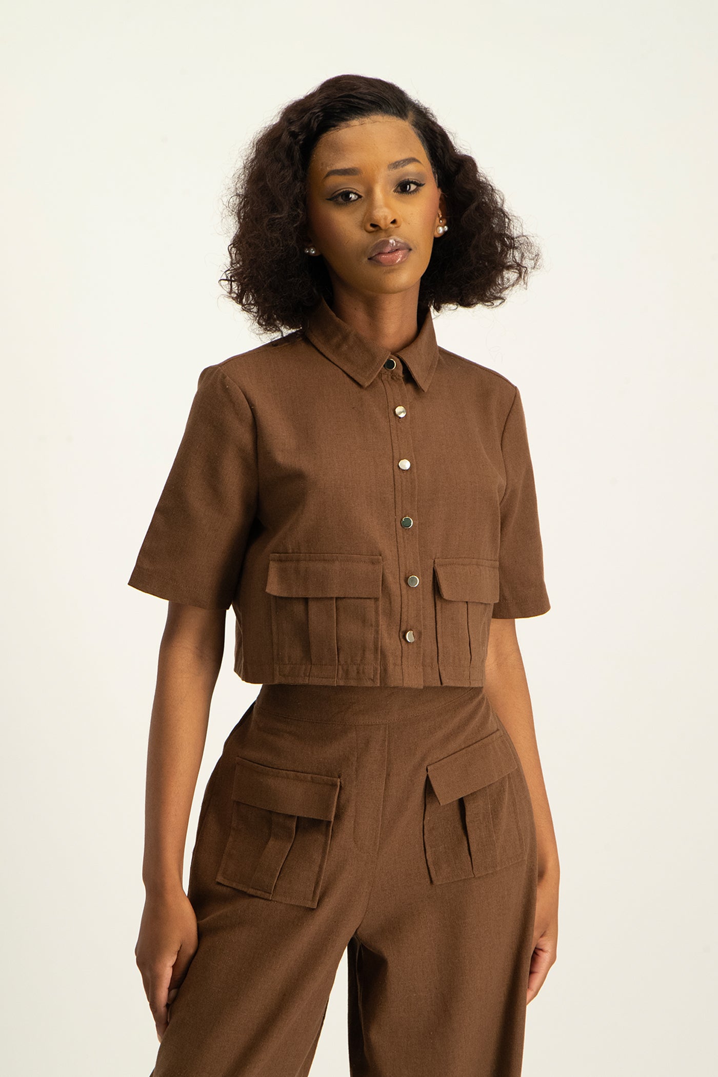 Nila Linen Button Up Shirt - Pinecone