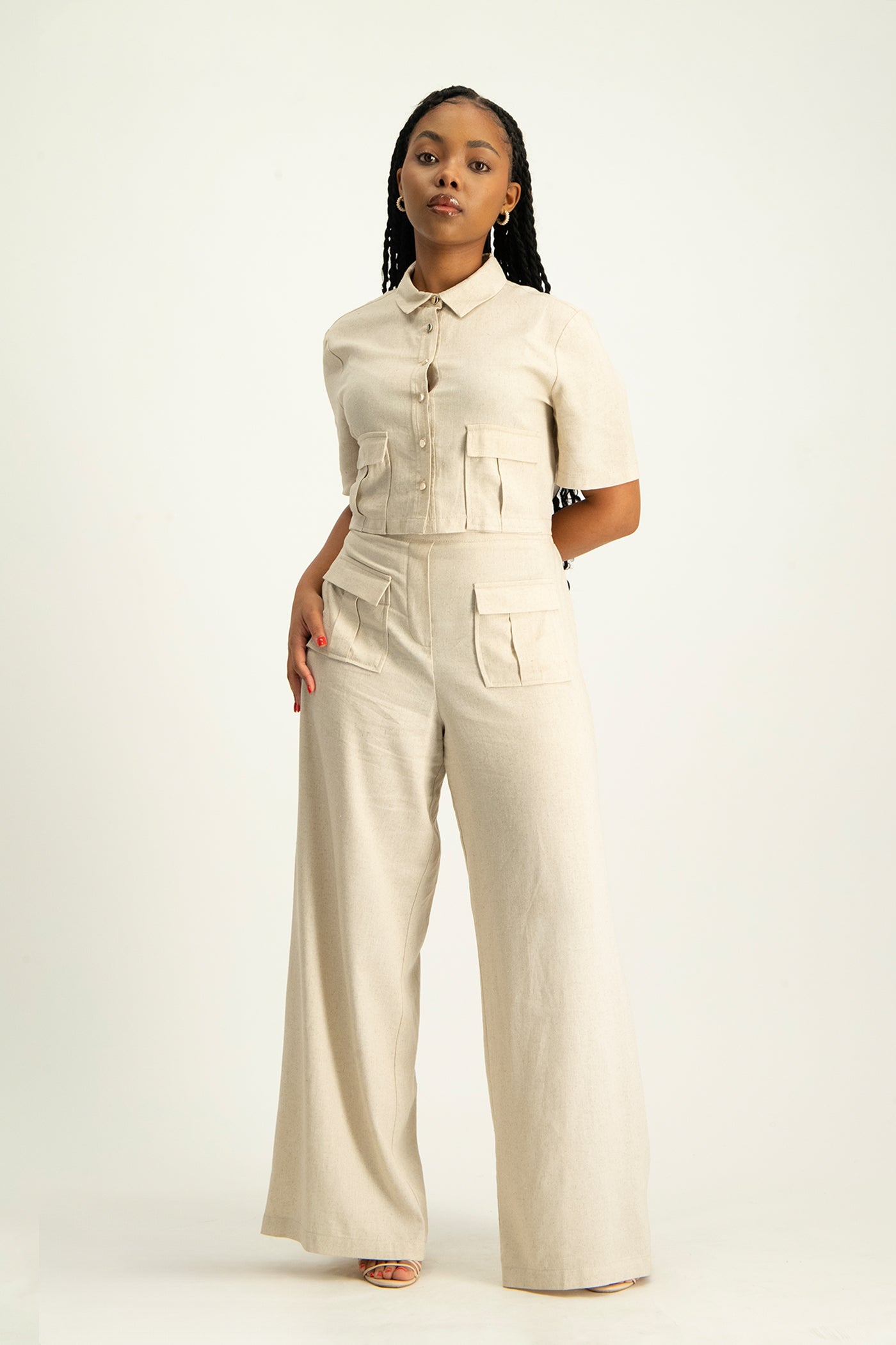 Kai High Waist Linen Pant - Beige