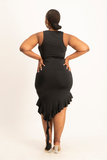 Elora Asymmetrical Ruffle Dress - Black