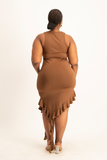 Elora Asymmetrical Ruffle Dress - Pinecone