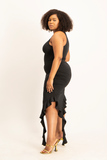 Elora Asymmetrical Ruffle Dress - Black
