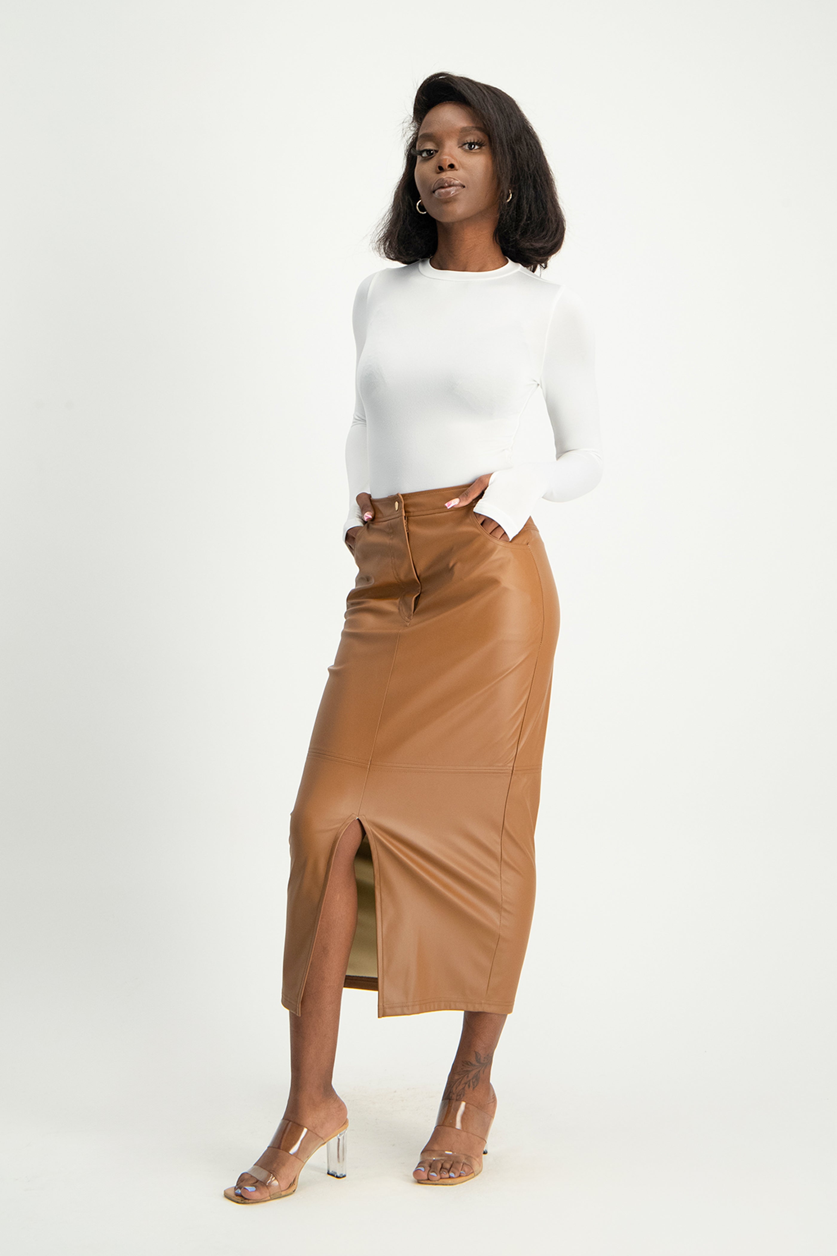 Tori Faux Leather Skirt Brown – Shop Brett Robson