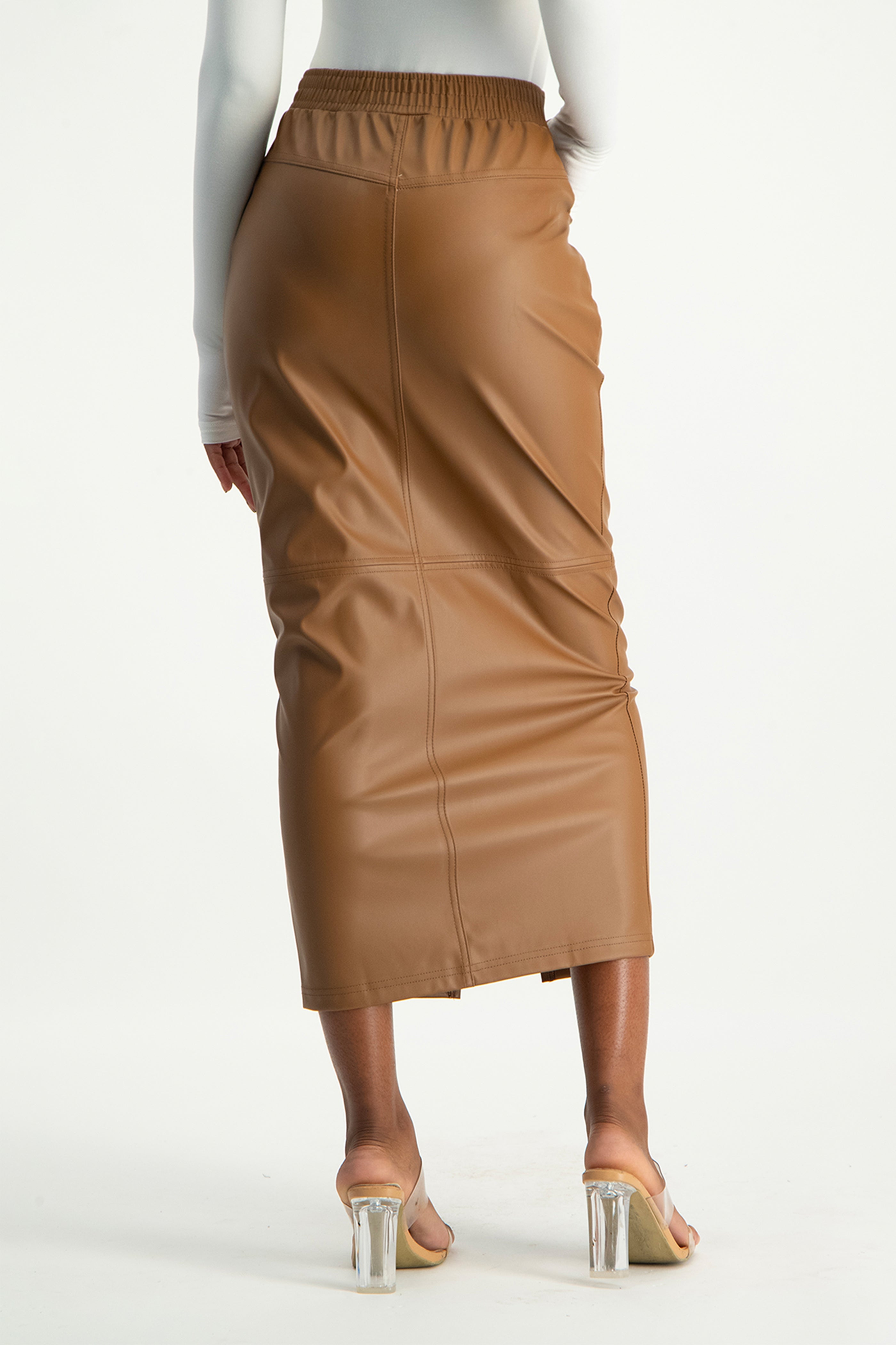 Tori Faux Leather Skirt Brown XS