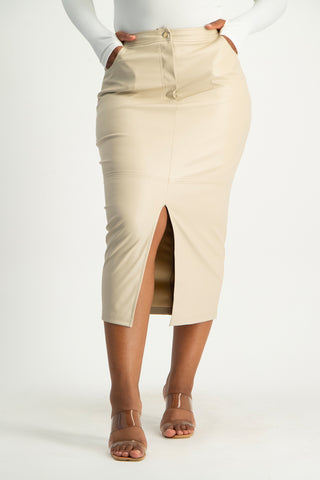 Tori Faux Leather Skirt - Ivory