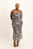 Keira Cowl Neck Ruffle Dress - Black Zebra Print
