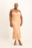 Keira Cowl Neck Ruffle Dress - Nude