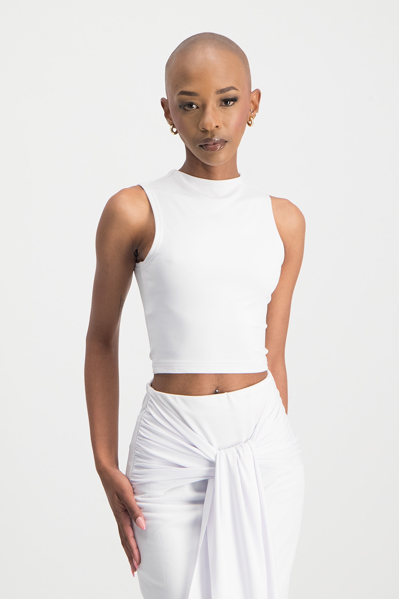 Hazel High Neck Crop Top - White