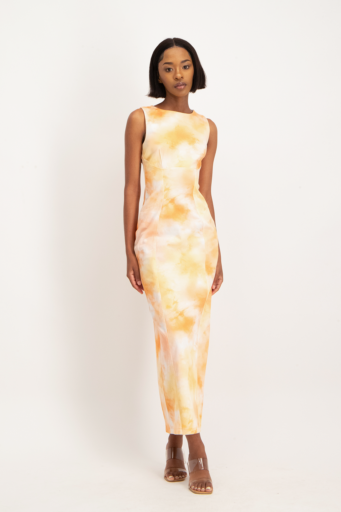 Lira Panel Detail Tie Dye Dress - Peach Sunset