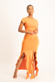 Alaina Double Slit Ruffle Skirt - Dusty Orange