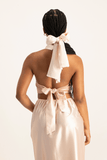 Siara Ombre Satin Midi Dress w/ Tie Back - Pink/Nude