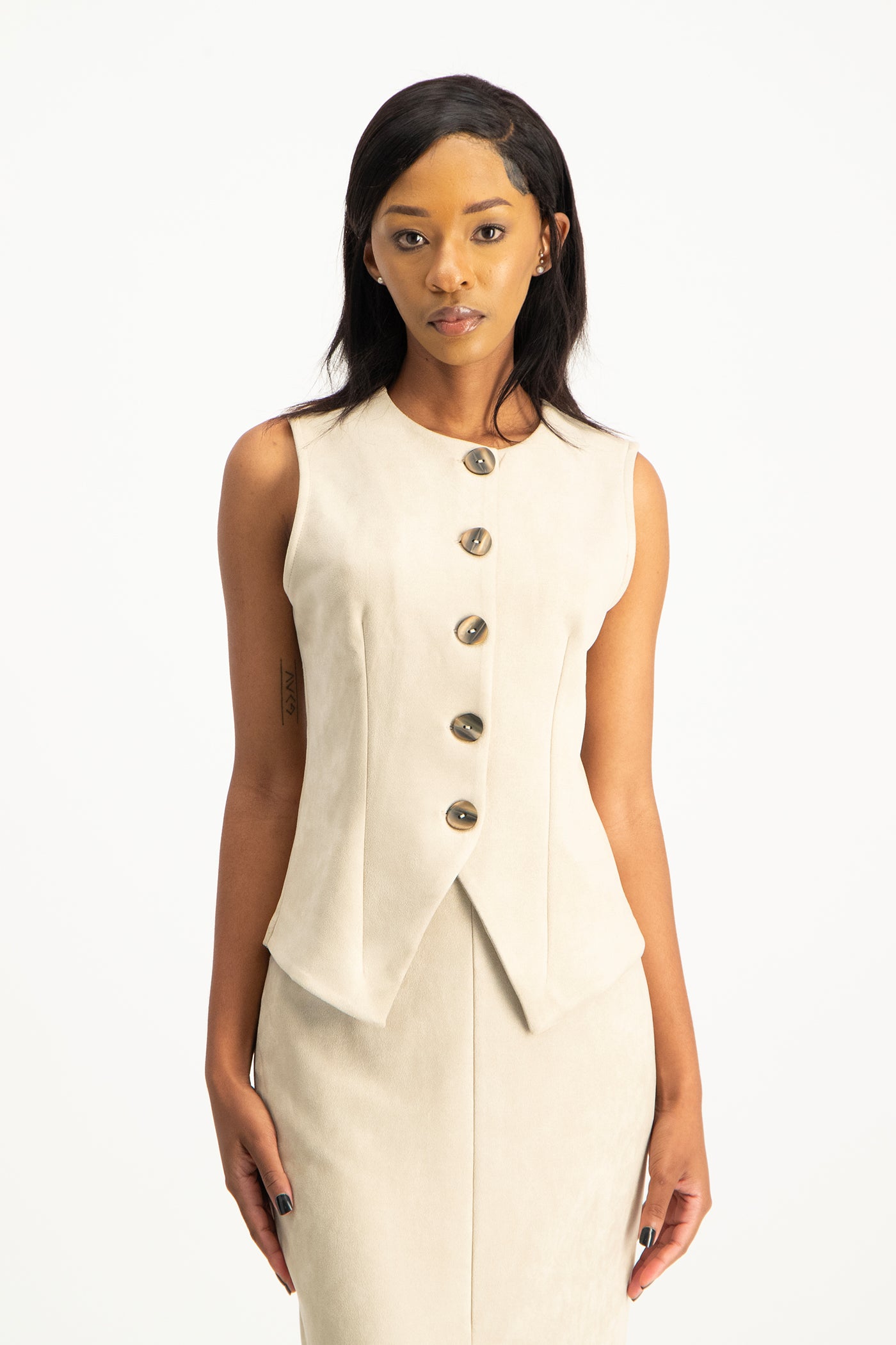 Lucia Suede Waistcoat - Ivory