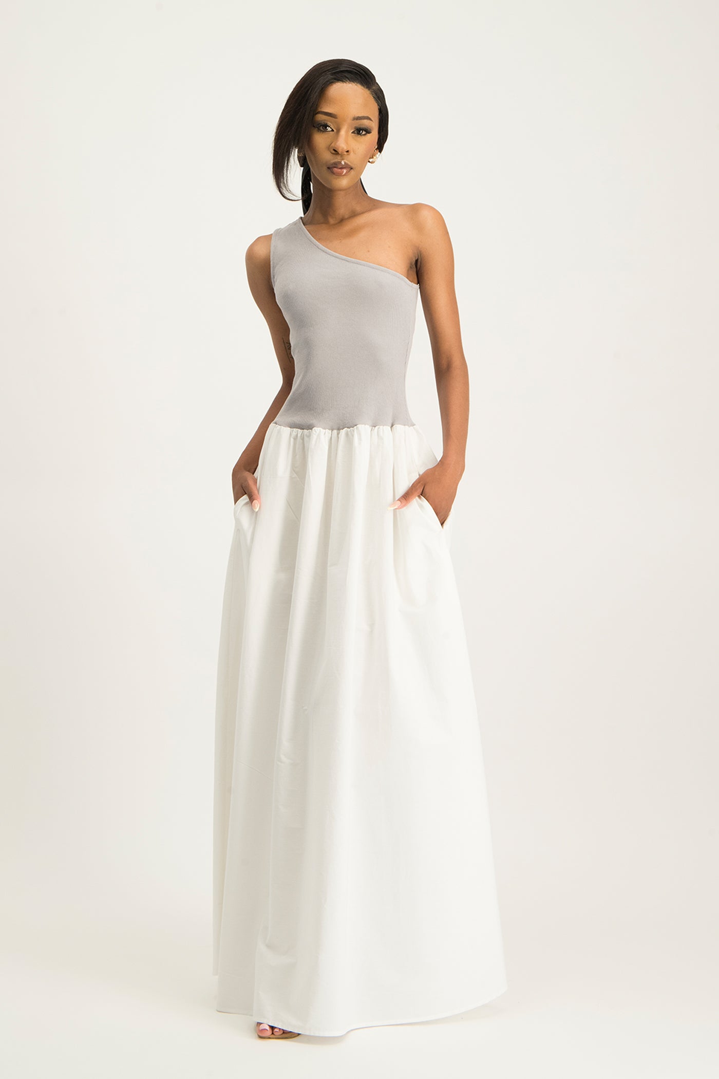 Alessia Contrast One Shoulder Asymmetric Dress