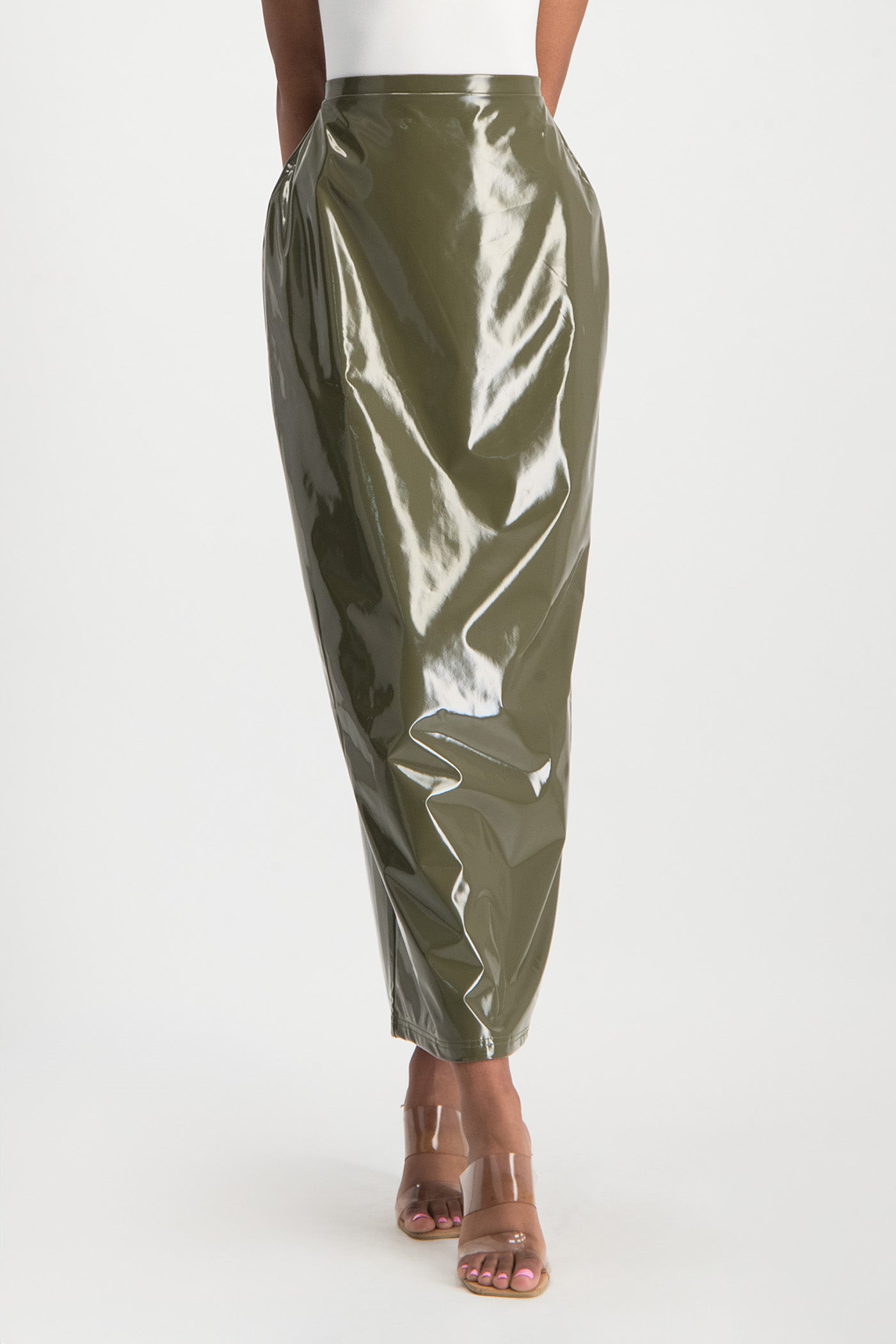 Kyla Midi Vinyl Skirt - Olive