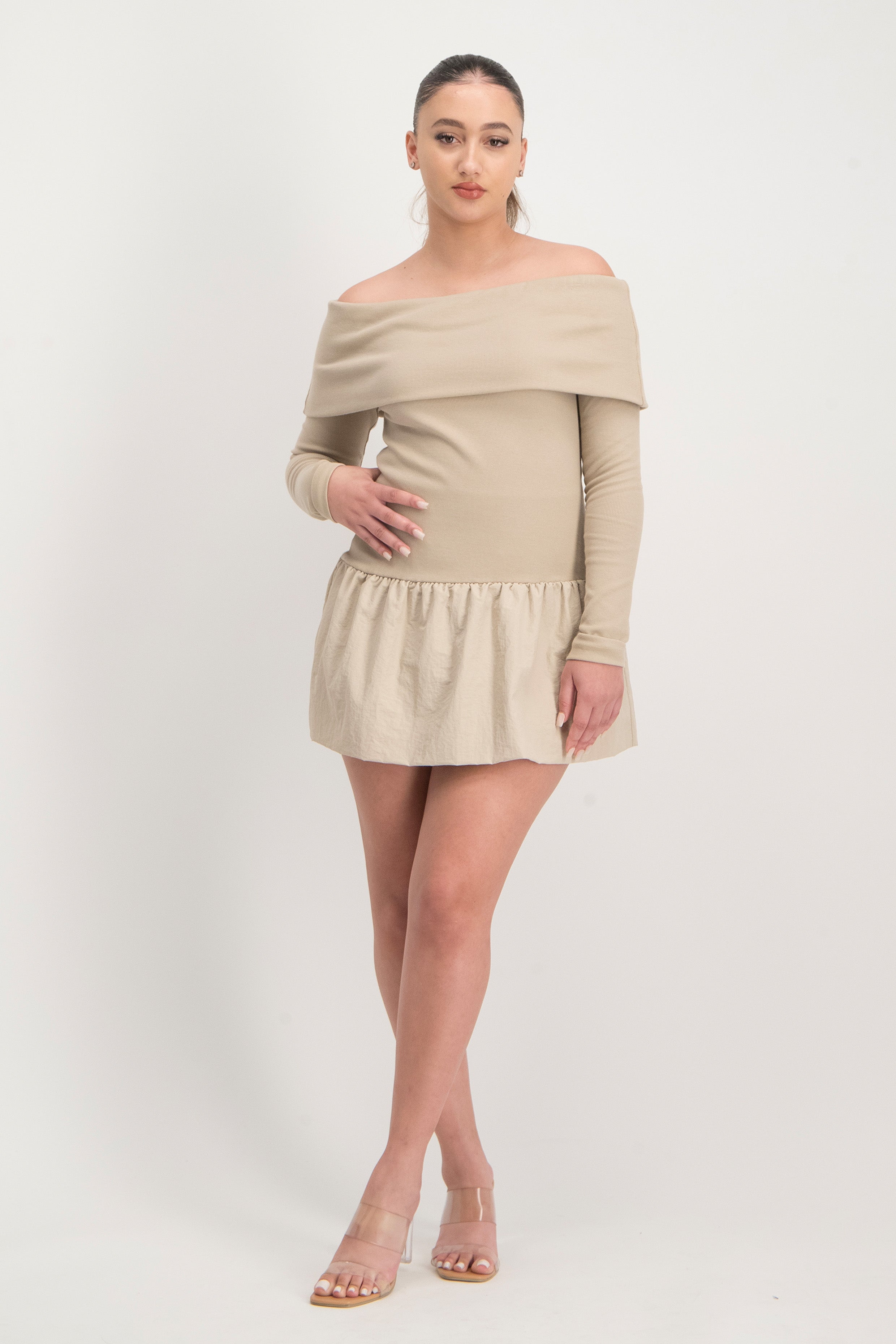 Off Shoulder Bubble Hem Dress
