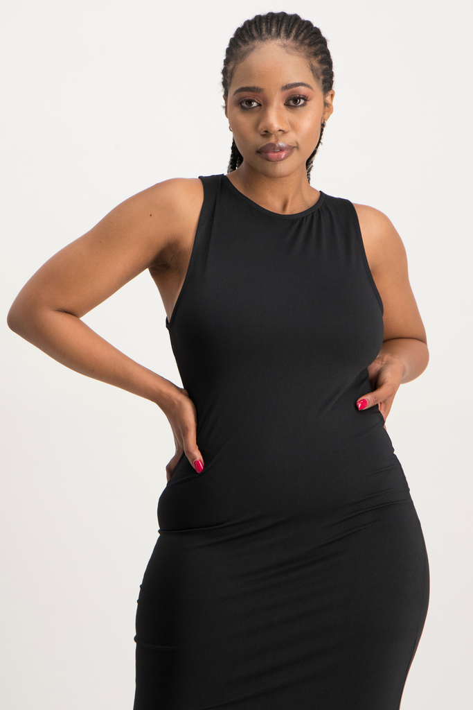Black bodycon hot sale dress with slit