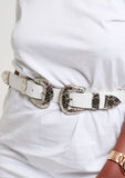 Rodeo Double Buckle Belt - White/Silver