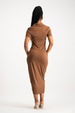 Bella Short Sleeve Ruched Midi Dress - Pinecone