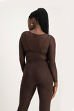 Zola Mesh Long Sleeve Bodysuit - Pinecone
