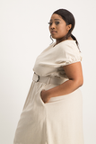 Annika Elasticated Linen Top - Beige