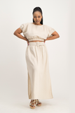 Annika Elasticated Linen Top - Beige