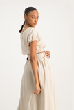 Annika Elasticated Linen Top - Beige
