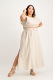 Annika Elasticated Linen Top - Beige