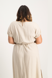 Annika Elasticated Linen Top - Beige