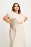 Annika Elasticated Linen Top - Beige