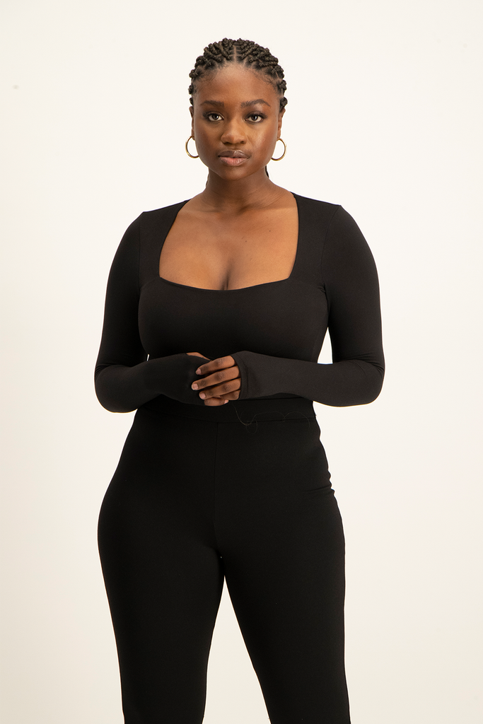 Square neck black bodysuit hotsell