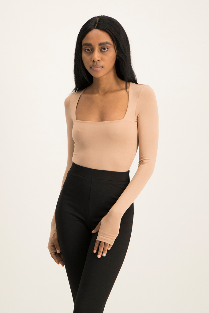 Giana Square Neck Bodysuit Blush Nude Shop Brett Robson