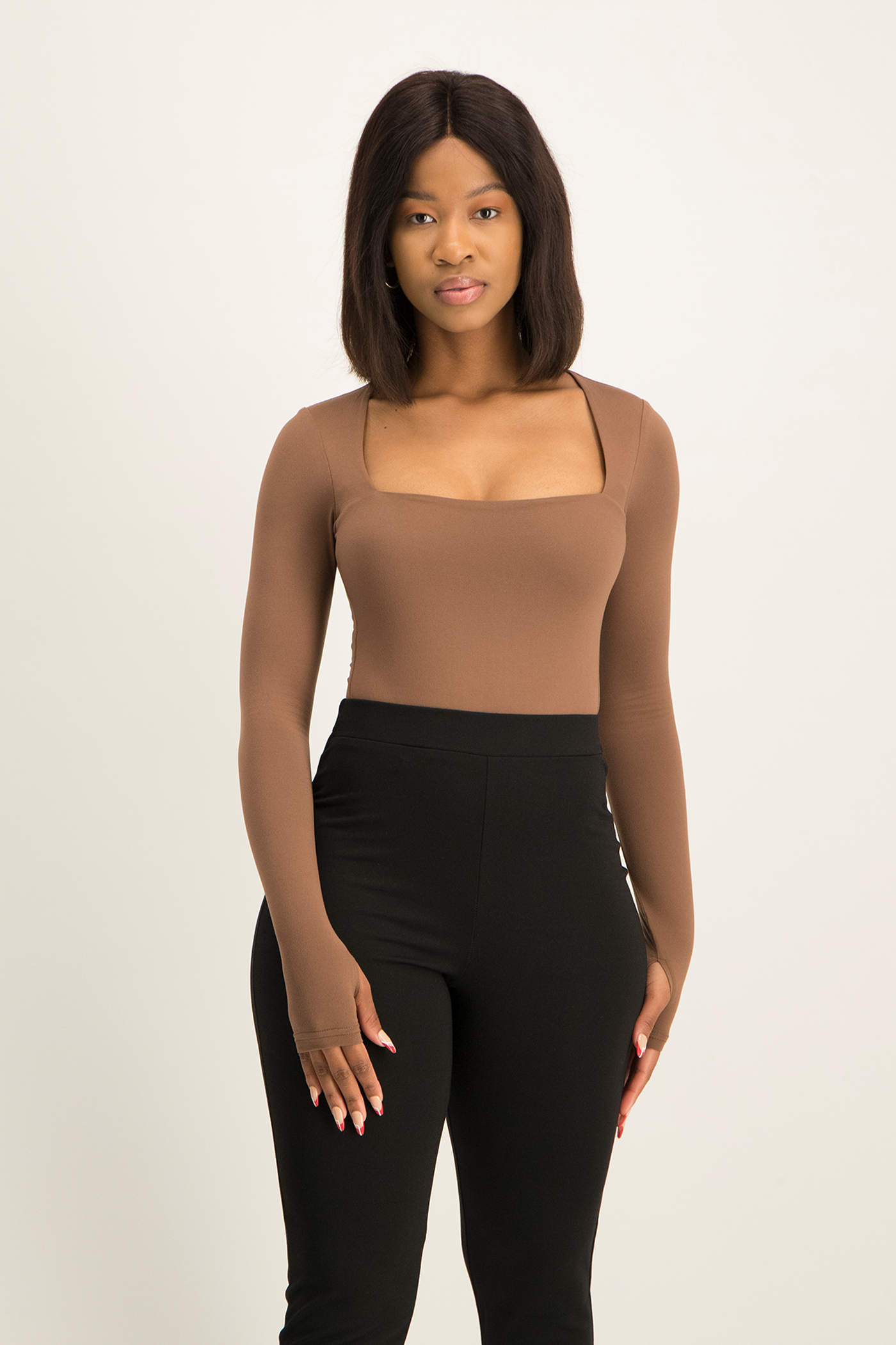 Giana Square Neck Bodysuit - Mocha