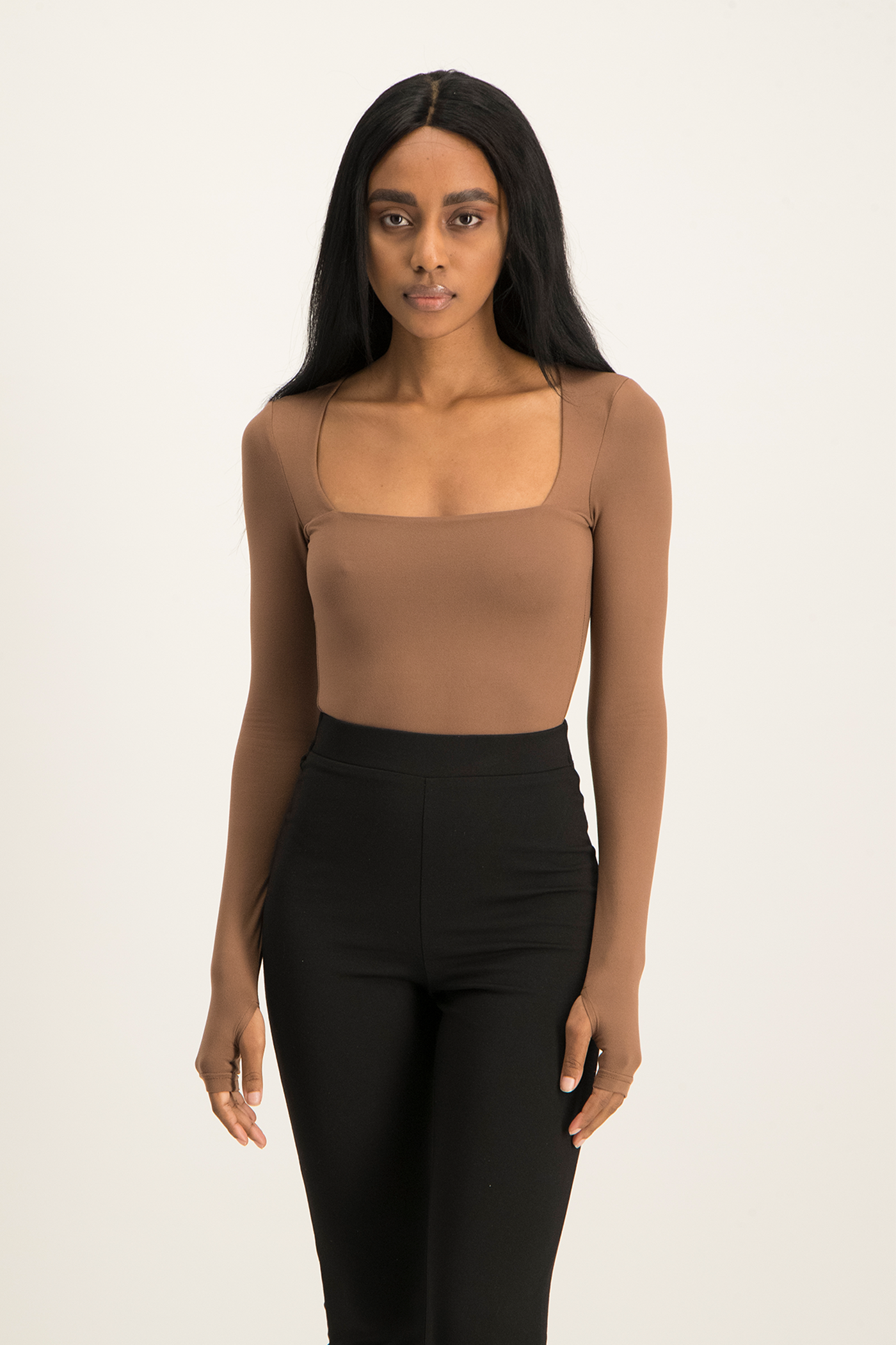 Giana Square Neck Bodysuit - Mocha