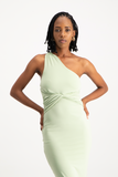 Charlotte One Shoulder Bodycon Dress - Smoke Green