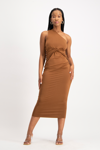 Charlotte One Shoulder Bodycon Dress - Toffee