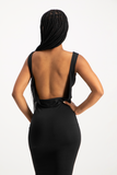 Ashely Draped Backless Midi Dress - Black