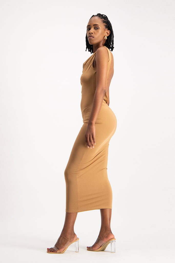 Ashely Draped Backless Midi Dress Toasted Coconut Shop Brett