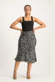 Natalie Satin Midi Skirt - Black Animal Print