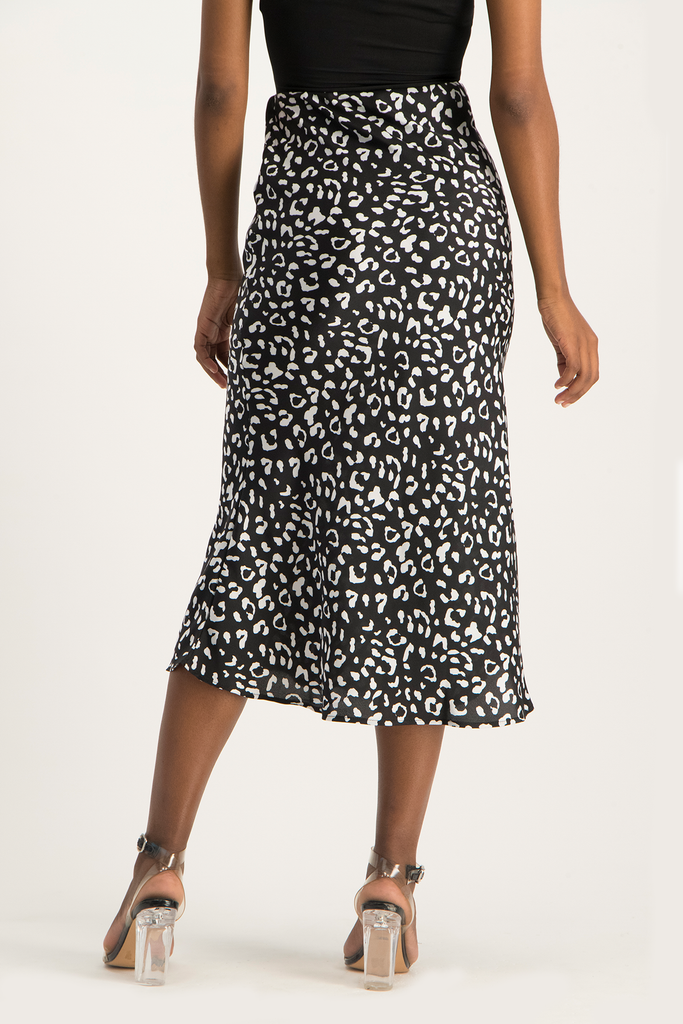 Natalie Satin Midi Skirt Black Animal Print Shop Brett Robson